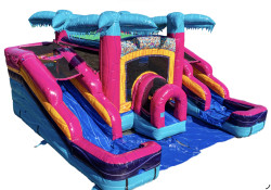 Teal Rippling Rush Mini Bounce House & Dual Lane Slide Combo